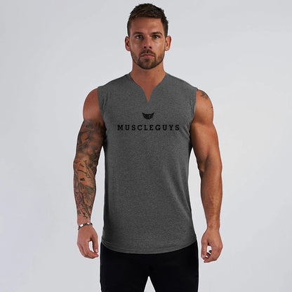 Muscleguys Brand Gym Clothing V Neck Compression Sleeveless Shirt Fitness Mens Tank Top Cotton Bodybuilding Tanktop Workout Vest