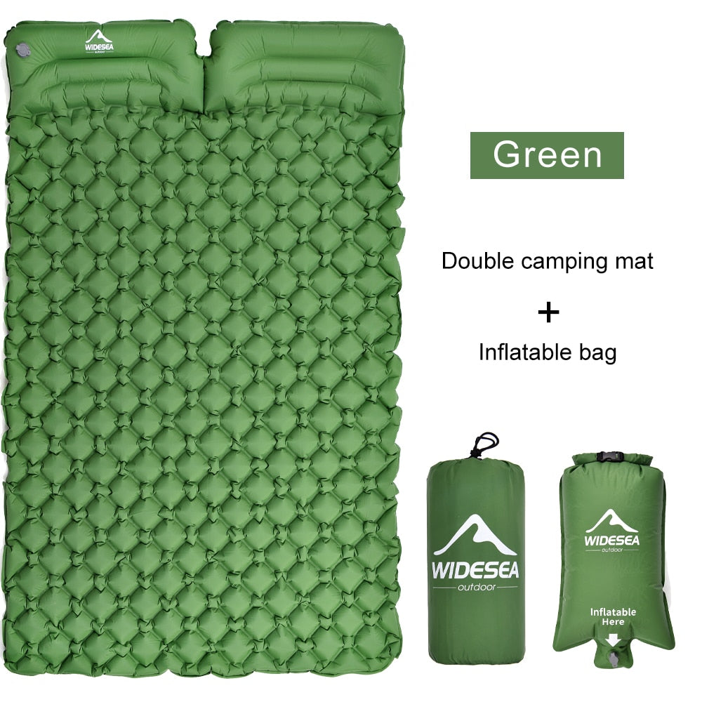 widesea camping Double Inflatable Mattress Outdoor Sleeping Pad Bed Ultralight Folding Travel Air Mat Cushion Moistureproof