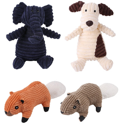 Plush Dog Toy Animals Shape Bite Resistant Squeaky Toys Corduroy Dog Toys for Small Large Dogs Puppy Pets Training Accessories