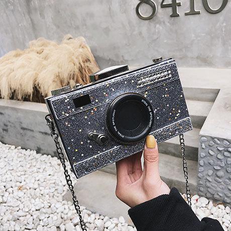 Trendy and Stylist Messenger Bags Sequins Camera Casual PU Leather Clutch Chain Handbag Crossbody Shoulder Bags Bolsas