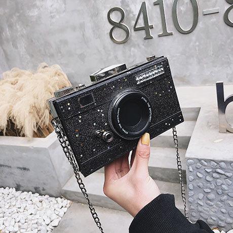 Trendy and Stylist Messenger Bags Sequins Camera Casual PU Leather Clutch Chain Handbag Crossbody Shoulder Bags Bolsas