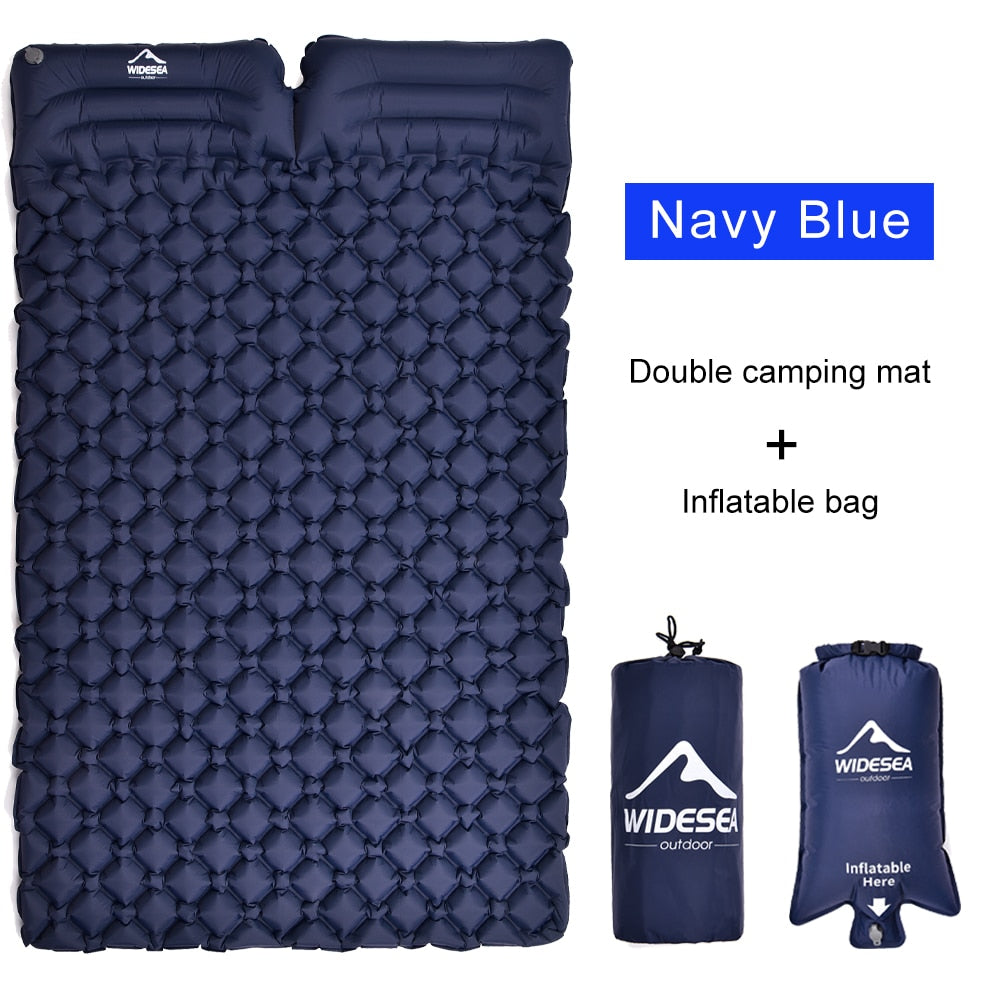 widesea camping Double Inflatable Mattress Outdoor Sleeping Pad Bed Ultralight Folding Travel Air Mat Cushion Moistureproof