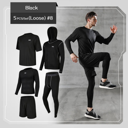 5 Pcs/Set Men&#39;s Tracksuit Gym Fitness Compression Sports Suit Clothes Running Jogging Sport Wear Exercise Workout Tights