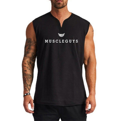 Muscleguys Brand Gym Clothing V Neck Compression Sleeveless Shirt Fitness Mens Tank Top Cotton Bodybuilding Tanktop Workout Vest