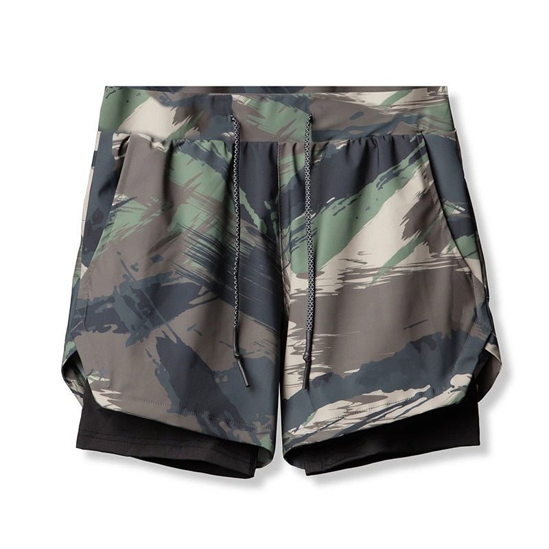 2022 Camo Running Shorts Men 2 In 1 Double-deck Quick Dry GYM Sport Shorts Fitness Jogging Workout Shorts Men Sports Short Pants